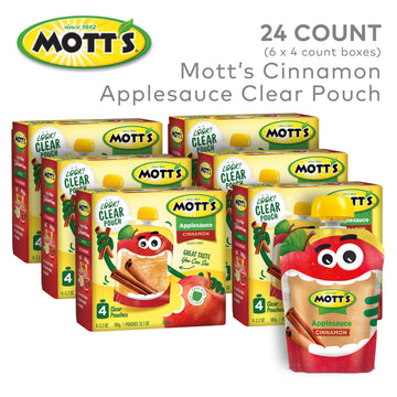Mott s Cinnamon Applesauce, 3.2 Oz Clear Pouches, 24 Count (6 Packs Of 4), No Artificial Flavors, Good Source Of Vitamin C, Nut