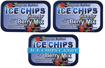 Ice Chips Xylitol Candy Tins 5.28 Oz Total (Berry Mix, 3 Pack) - Includes Band As Shown