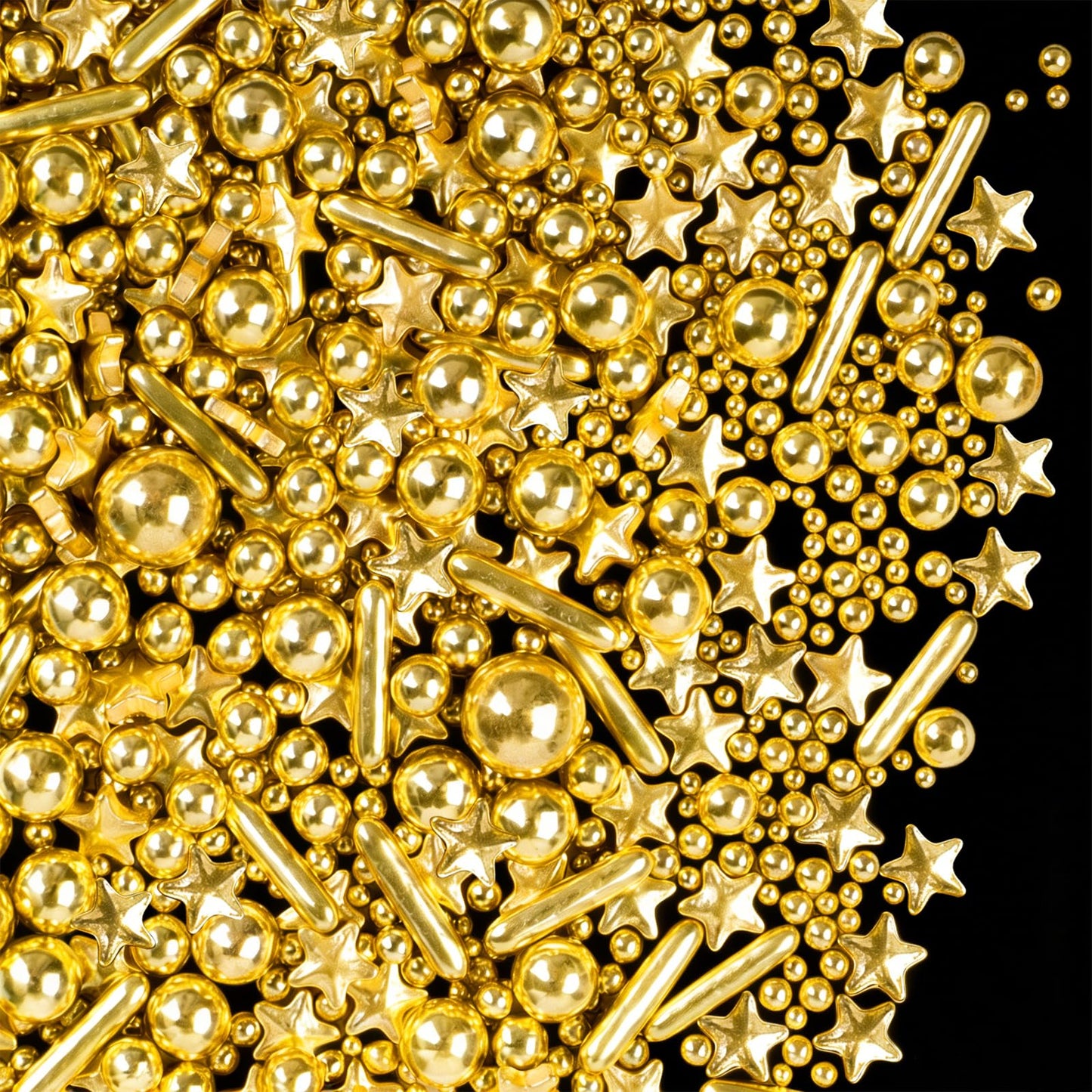 Gold Sprinkles for Cake Decorating, 4.6 oz Edible Pearls Rods Star Sprinkles for Baking Cupcake Cookies Ice Cream