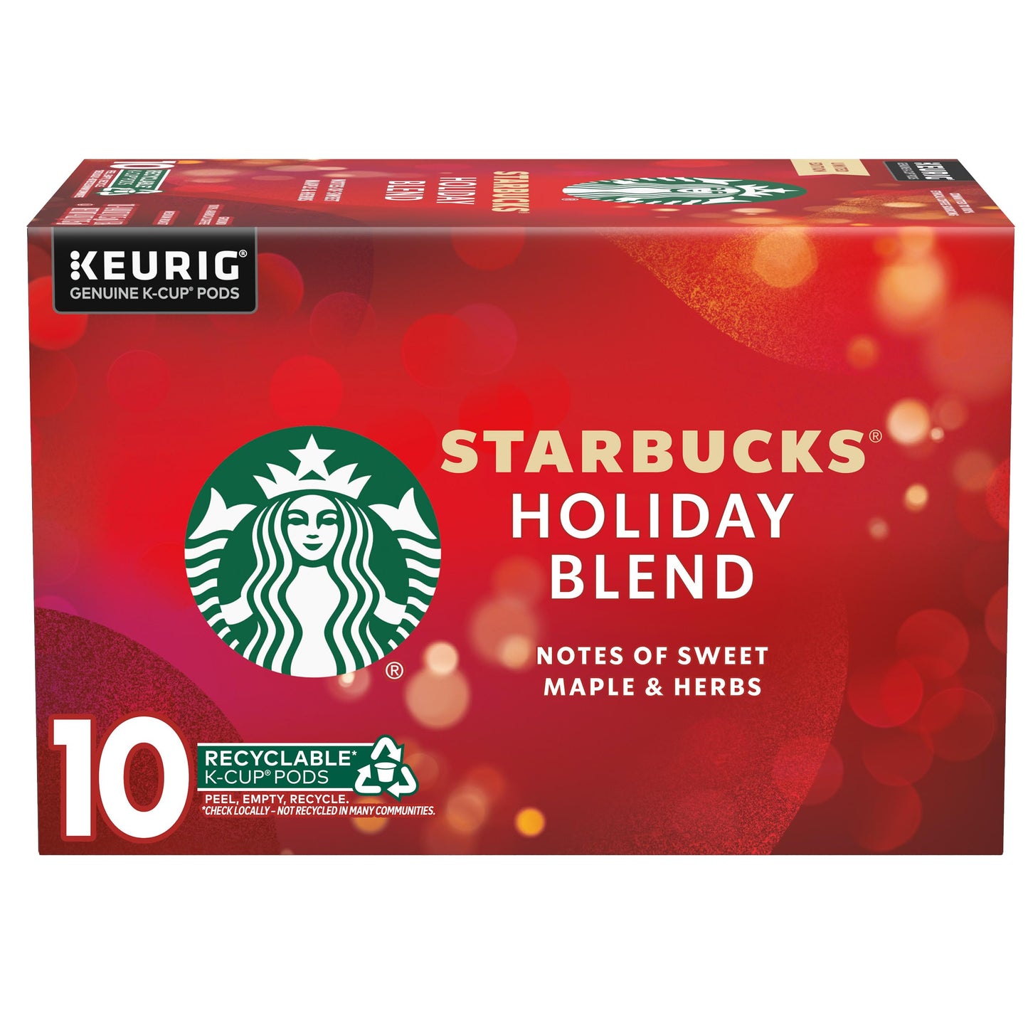 Starbucks K-Cup Coffee Pods Medium Roast Coffee For Keurig Beverage Makers Holiday Blend 100% Arabica Special Release Holiday Coffee 1 Box (10 Pods)