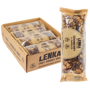 Lenka Handmade Craft Granola Bars - Cranberry Chocolate Gluten Free High Fiber - Nutritious Snack Bar With Organic Granola - 12