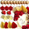 Jevenis 21 Pcs Red Rose Cake Decoration Queen Birthday Cake Decoration Ginkgo Palm Leaves Cake Decoration For Wedding Birthday E