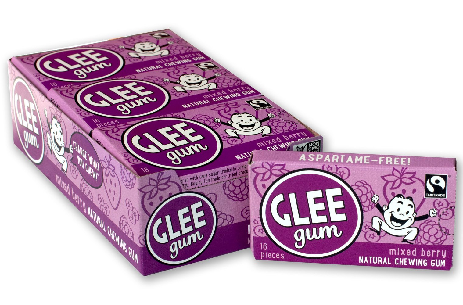 Glee Gum All Natural Mixed Berry Gum, Non GMO Project Verified, Eco Friendly, 16 Piece Box, Pack of 12