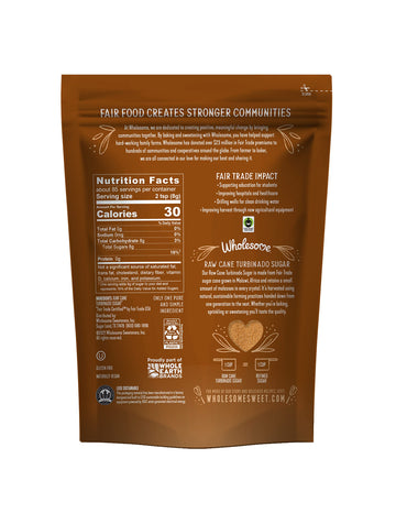 Wholesome Sweeteners Fair Trade Raw Cane Sugar, 24 Ounce Pouches, Pack of 12, Brown, Model 46771