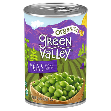 Green Valley Organics Peas | Certified Organic | Deliciously Succulent, Creamy Sweet | 15 Oz Can (Pack Of 4)