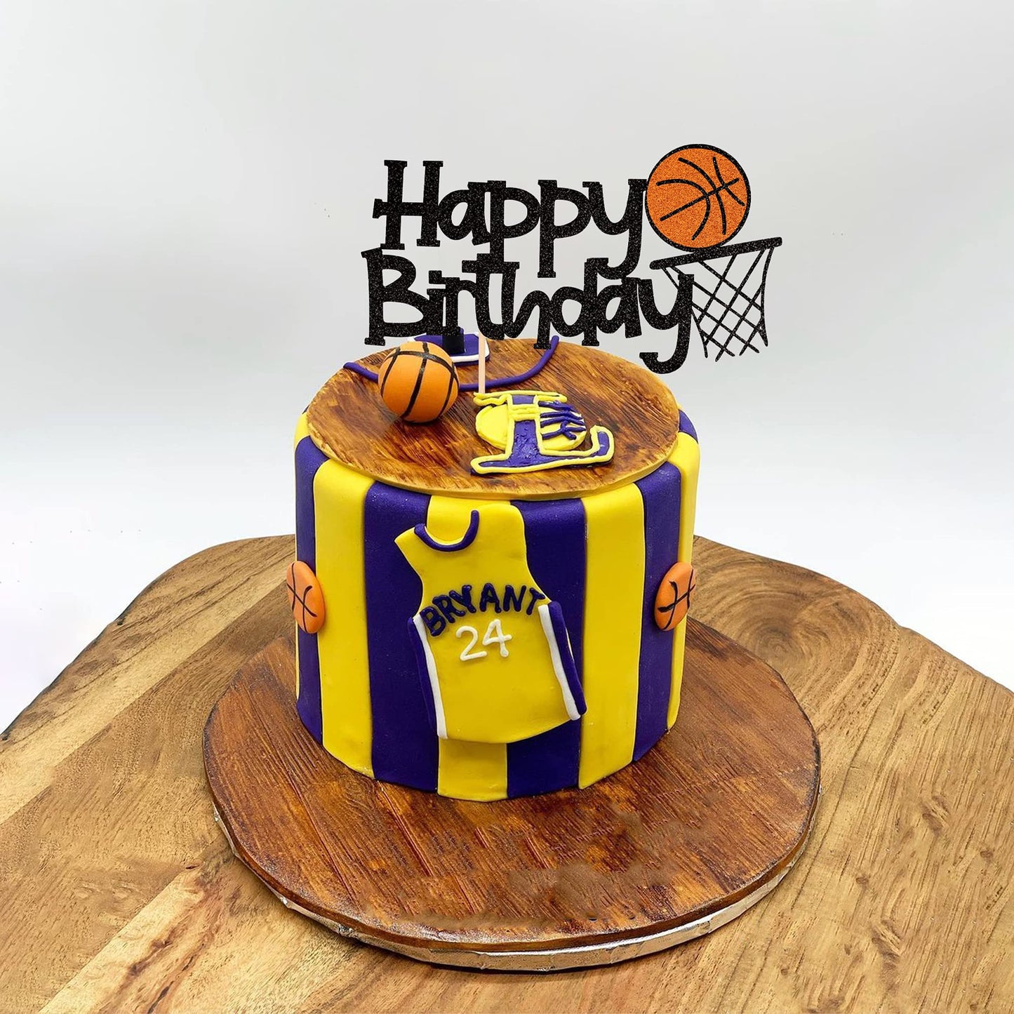 1 Pcs Basketball Happy Birthday Cake Topper Assembled Glitter Basketball Theme Baby Shower Men Boys Birthday Party Cake Pick Dec