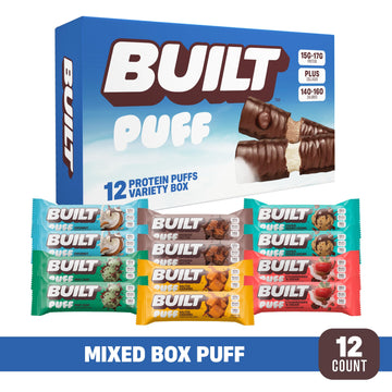 Built Bar Puff Protein Bars Variety Pack, Collagen On-the-go Breakfast Snacks, 12 Count Sampler