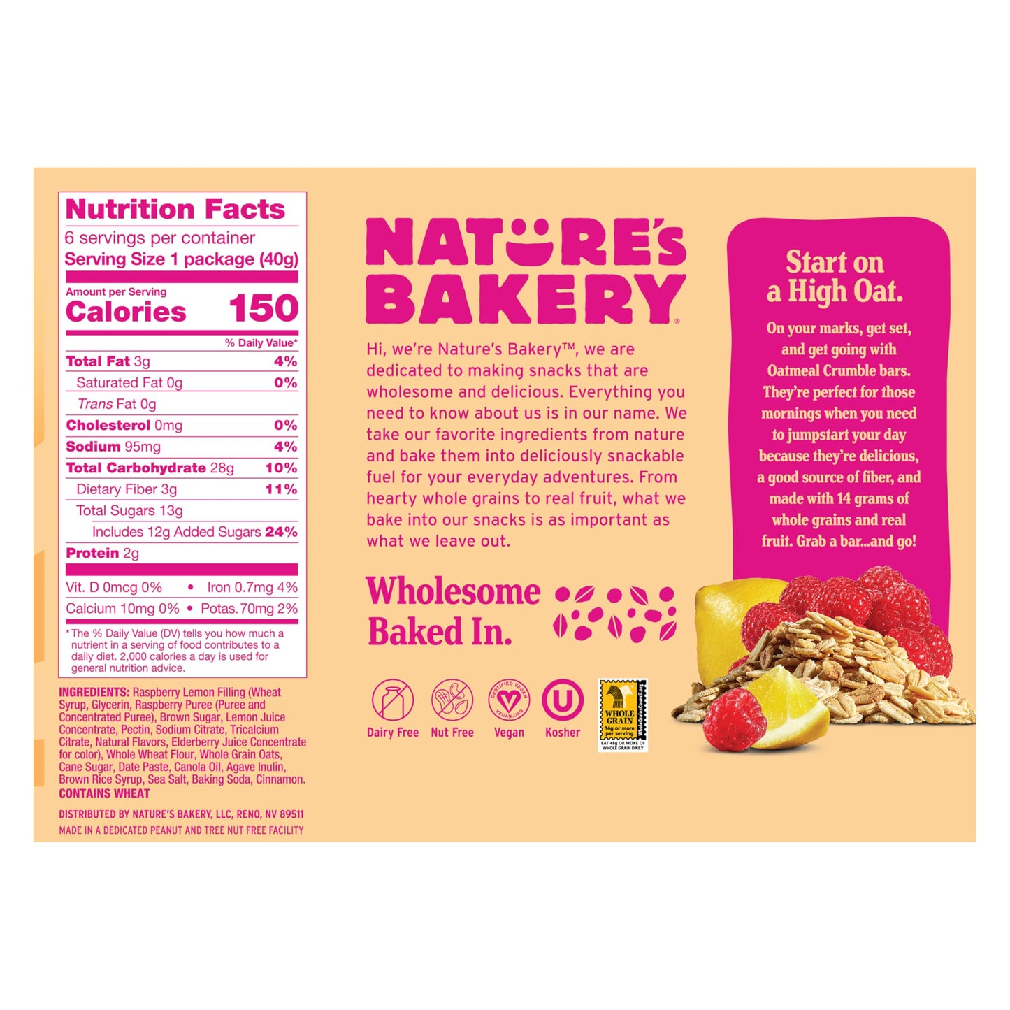 Natures Bakery Oatmeal Cspirit-inspired flavorble Bars, Raspberry Lemon, Vegan, Non-GMO, 36 Count (6 Boxes of 6)