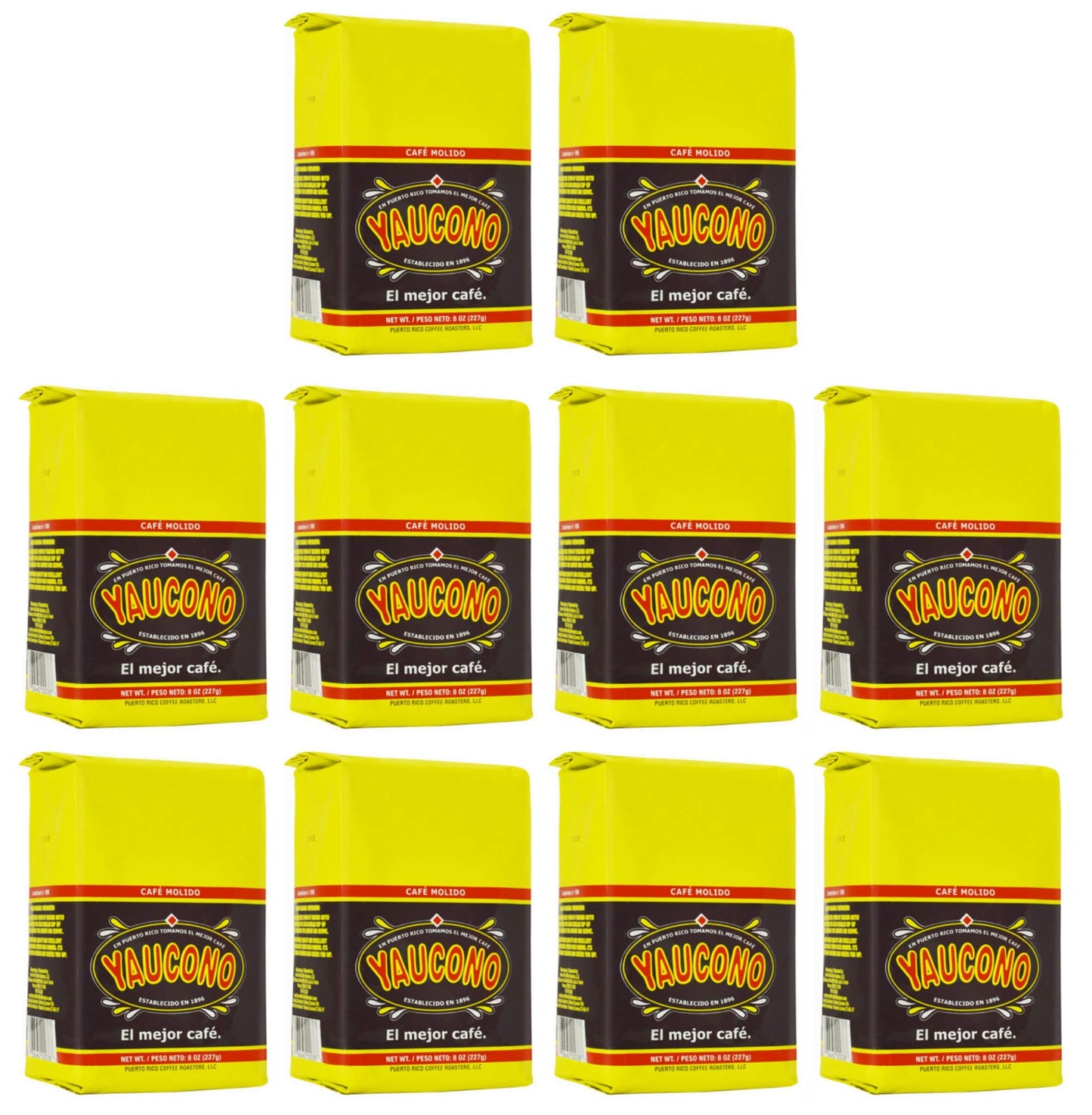 Yaucono Ground Coffee Bagged, 8 Ounce (Pack of 10)