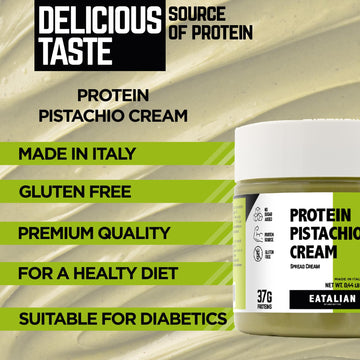 Eatalian By Amz Better Protein Pistachio Cream 7 Oz/200 Gr, Natural Spreadable Pistachio Cream, Made In Italy Protein Pasta, Swe