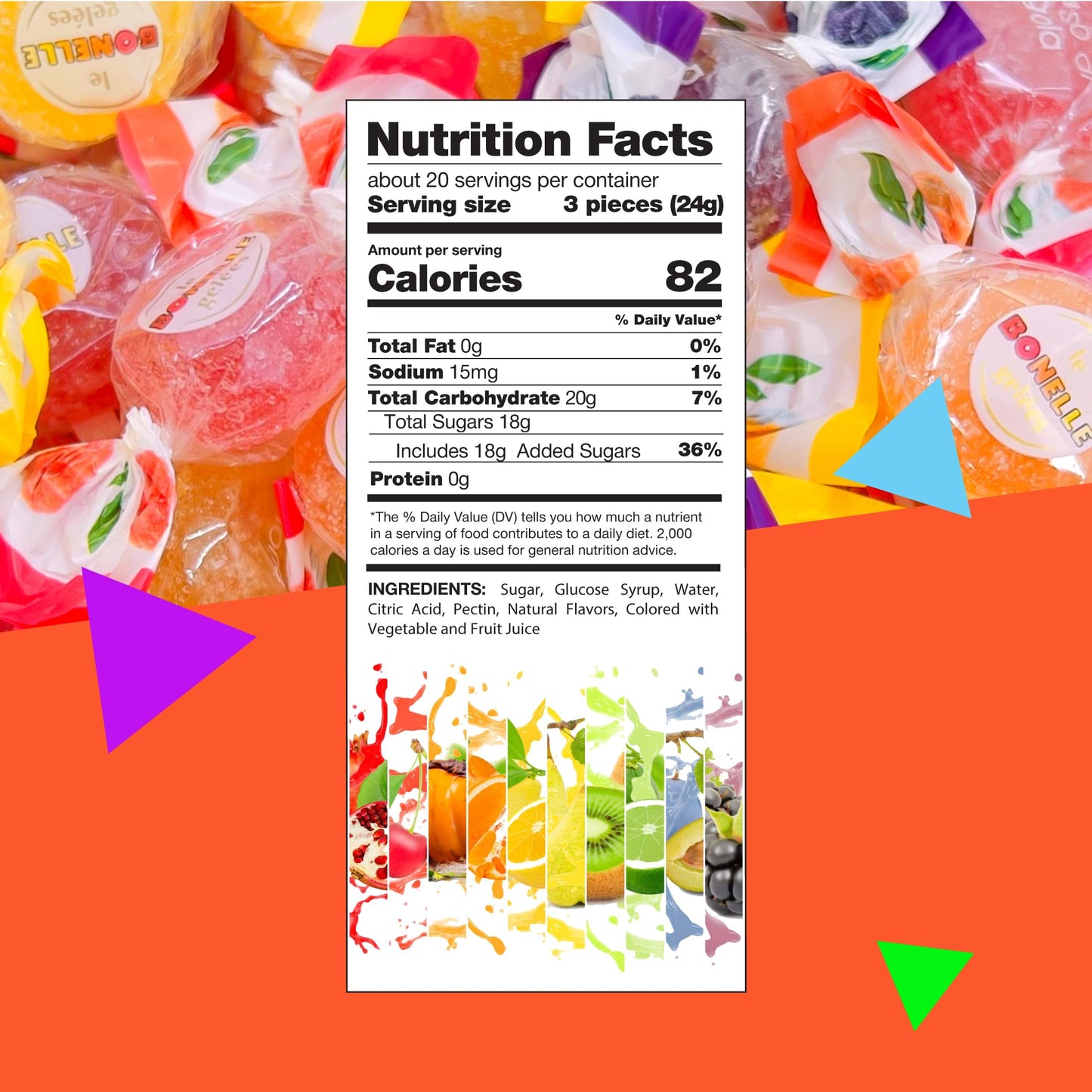 Bonelle Italian Fruit Jelly Candy (1 Pound Bag - Approx. 60 Count)
