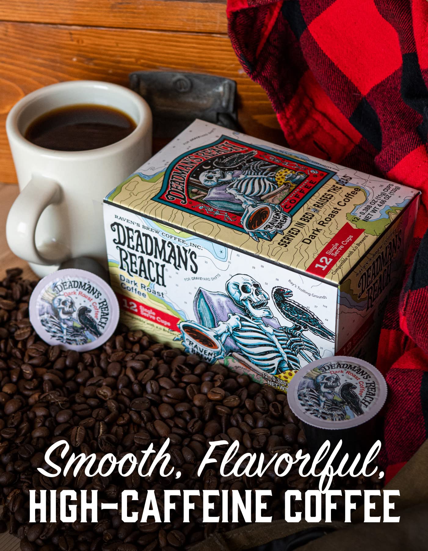 Ravens Brew Coffee Dark Roast K-Cup Pods - High Caffeine, 12 Count