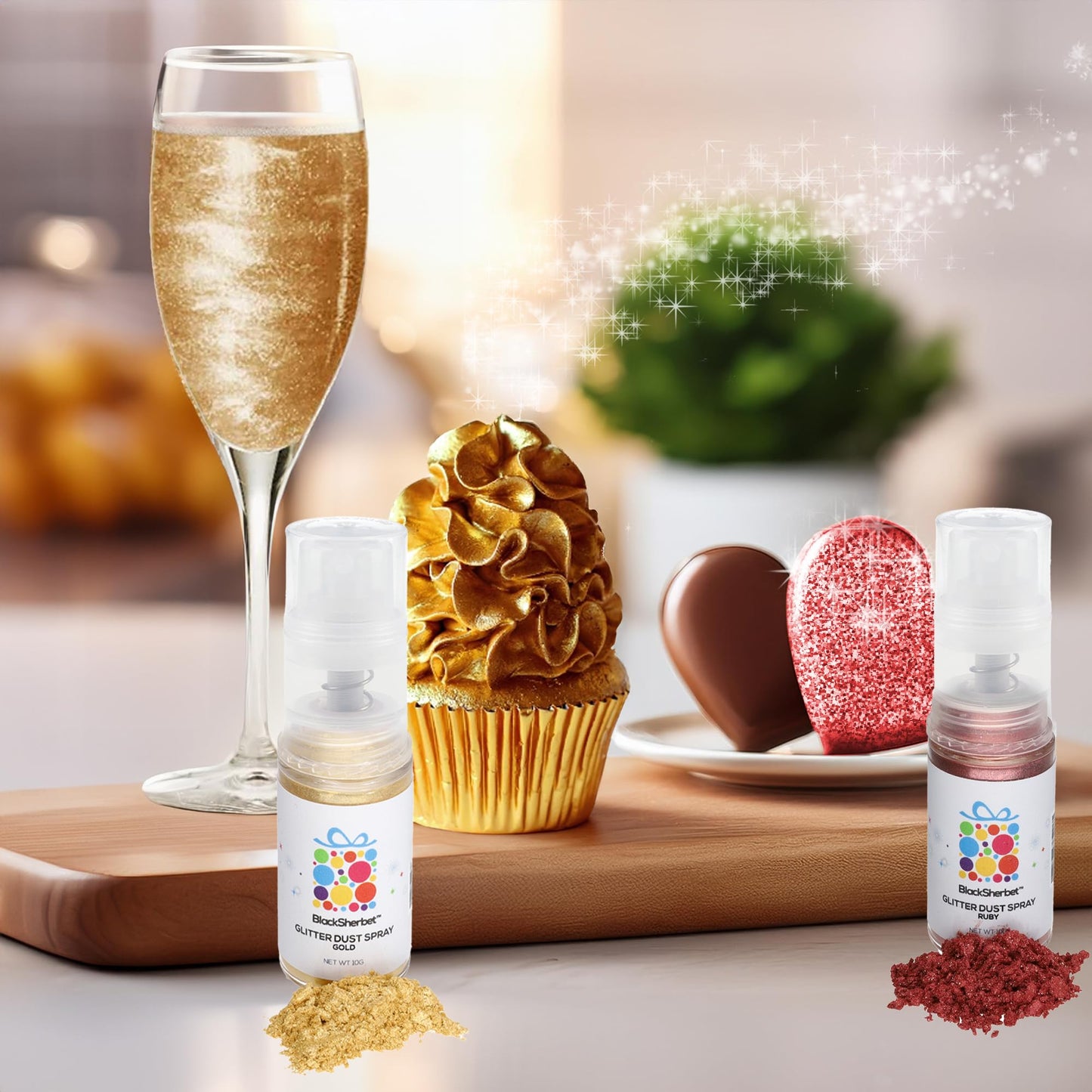 Blacksherbet Edible Glitter Spray, (10G) | Perfect For Cakes, Cookies, Cocktails, Drinks, Chocolate, Strawberries. Food Grade Gl