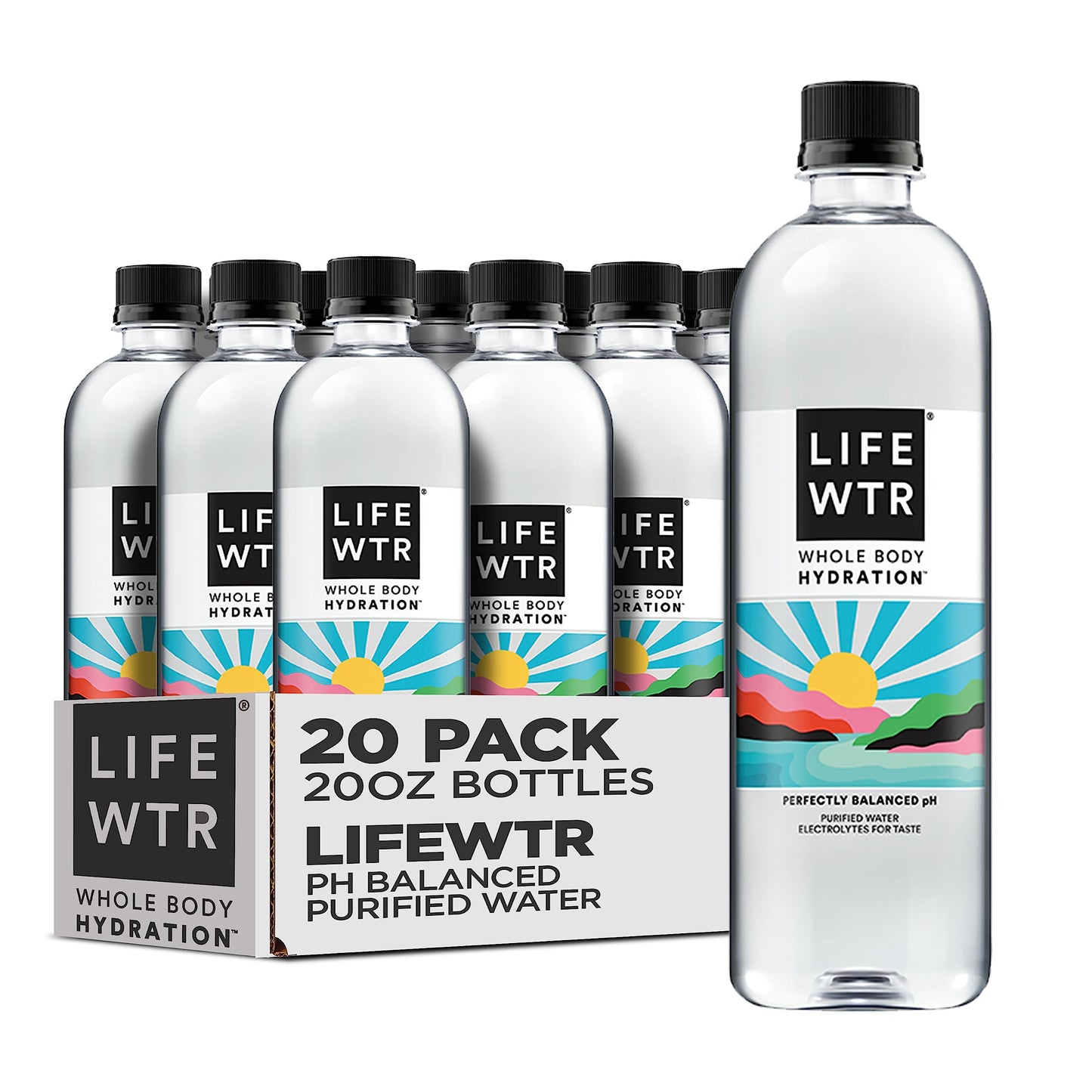 Lifewtr Premium Purified Water, Ph Balanced With Electrolytes, 100% Recycled Plastic Bottles, 20 Fl Oz (Pack Of 20), Packaging May Vary