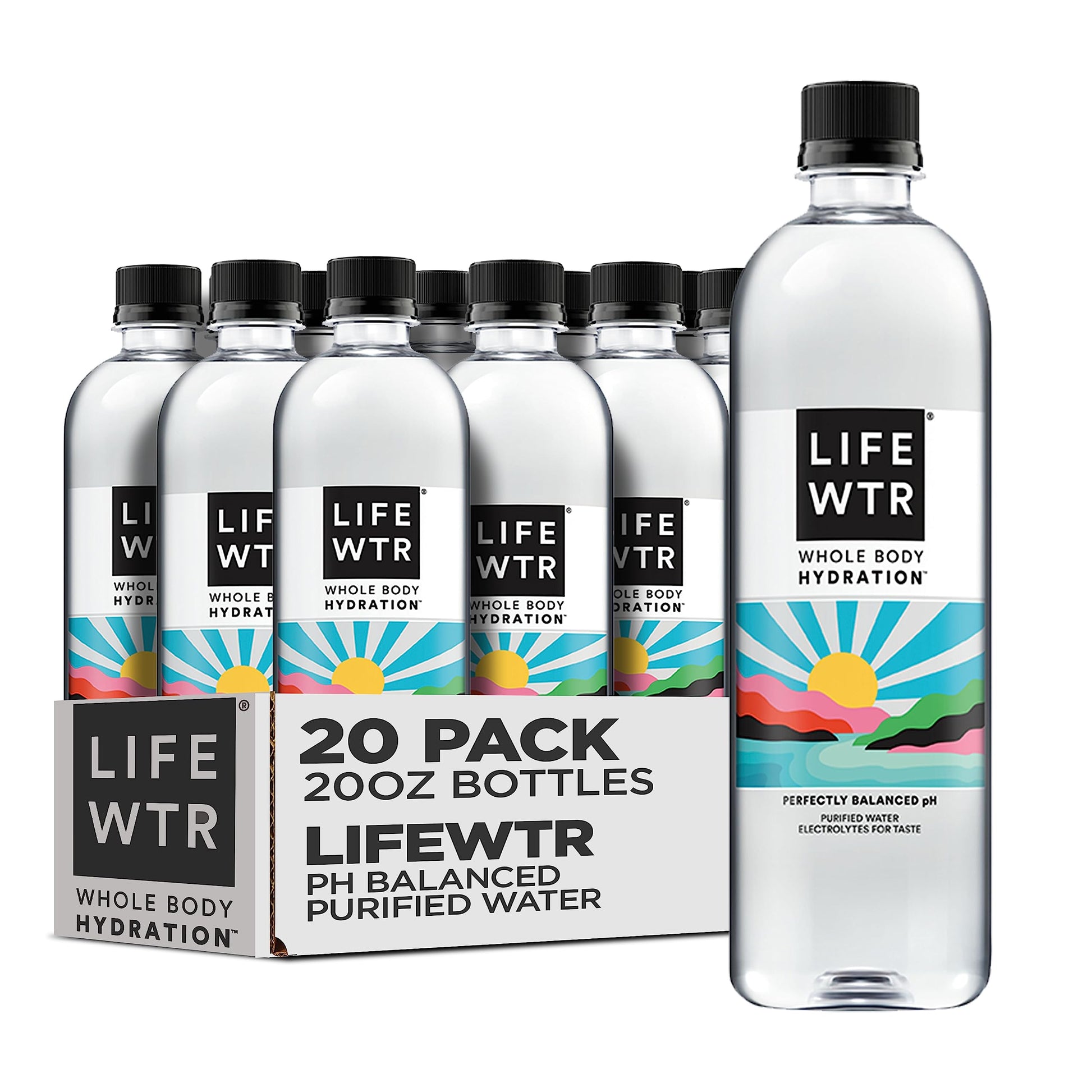 Lifewtr Premium Purified Water, Ph Balanced With Electrolytes, 100% Recycled Plastic Bottles, 20 Fl Oz (Pack Of 20), Packaging May Vary