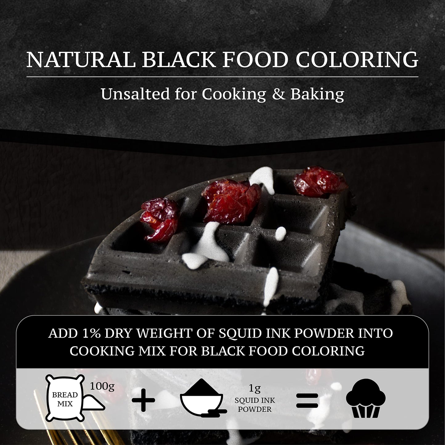 Black Hut Cuttlefish Squid Ink Powder, Perfect For Festive Baking & Cooking, Ideal For Rice, Noodles, Pasta, Spaghetti, Risotto,