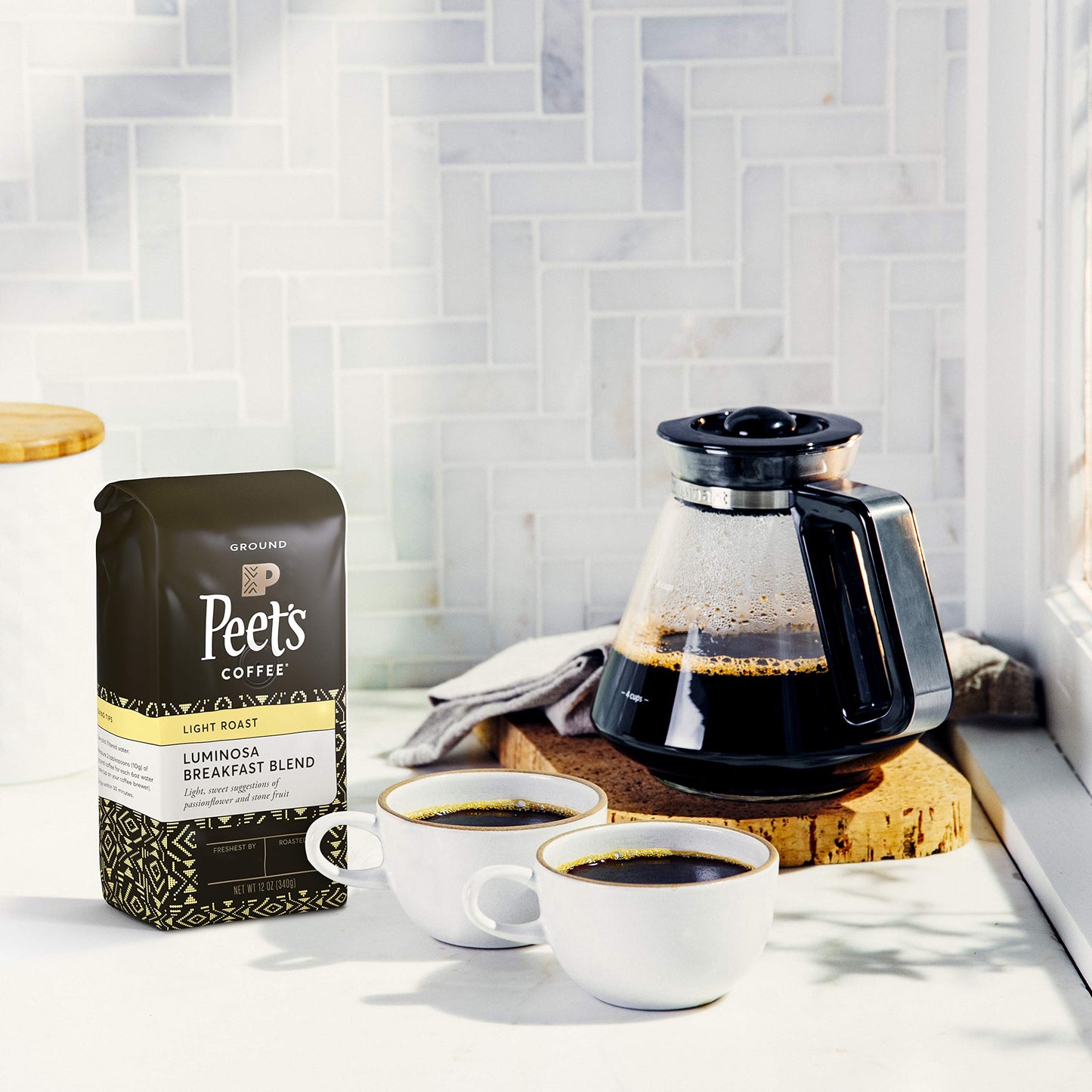 Peets Coffee, Light Roast Ground Coffee - Luminosa Breakfast Blend 12 Ounce Bag