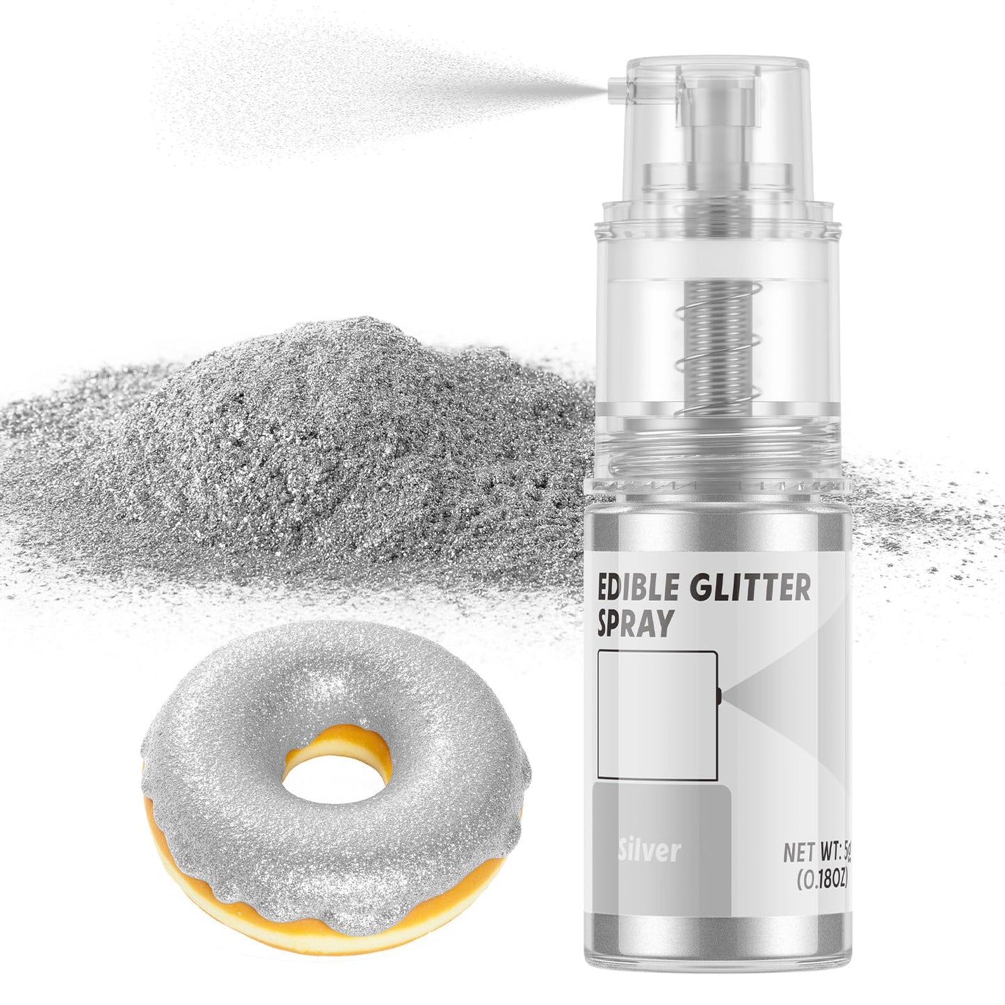 Edible Glitter Spray,Food Grade 5g Edible Glitter for Cake Decorating Desserts, Beverages, Cupcakes, Cake Pops and Cookies - Sil