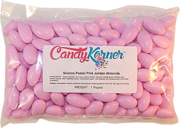 Candy Korner Sconza Jordan Almonds, Pink, 1 Pound (16 OZ), Pack of 1