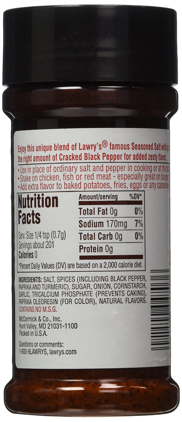 Lawrys Seasoned Salt Black Pepper, 5 oz