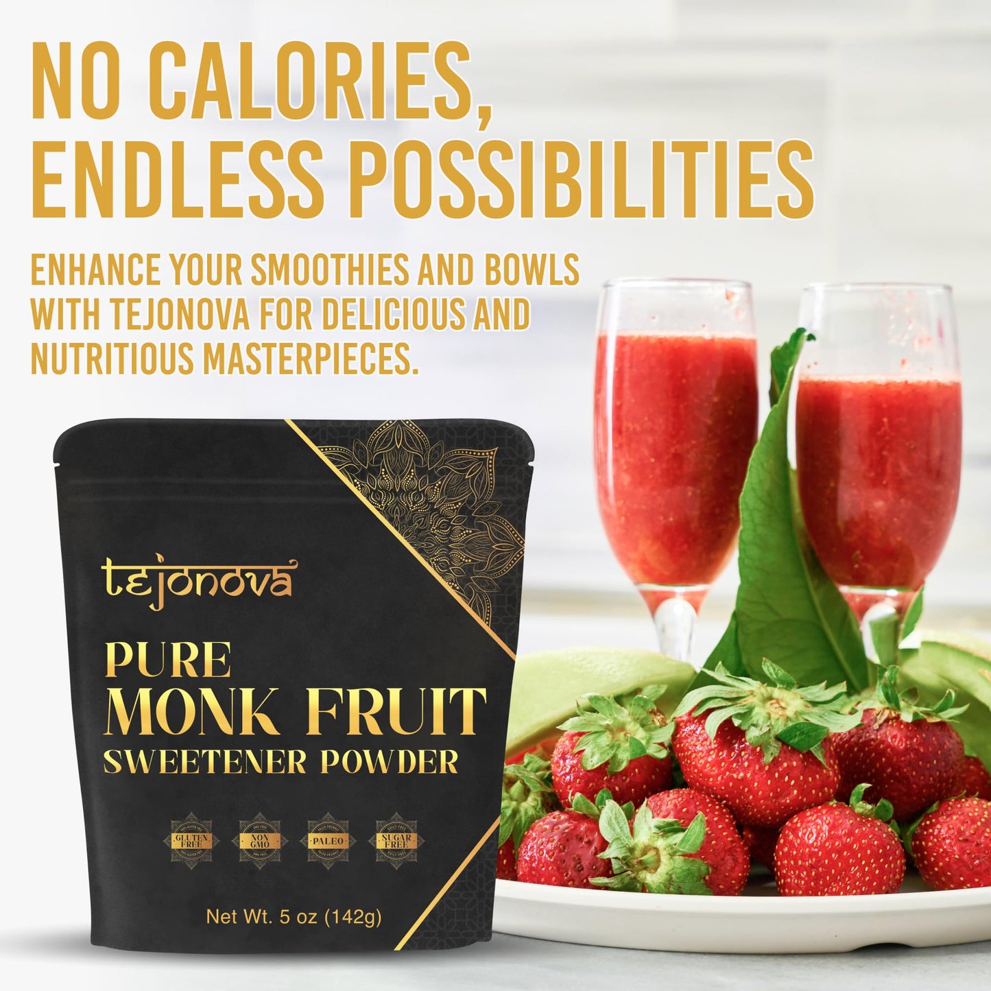 tejonova Monk Fruit Sweetener, Pure Flavor, 5 oz, No Erythritol, Ideal Keto Sugar Substitute