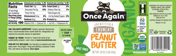 Once Again Organic Crunchy Peanut Butter, 16oz - Salt Free, Unsweetened - USDA Organic, Gluten Free Certified, Vegan, Kosher - G