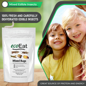 Ecoeat Mixed Edible Insects - Edible Bugs Edible Dehydrated Not Fried - Mixed Bugs (Dehydrated Grasshoppers, Mole Crickets, Silk