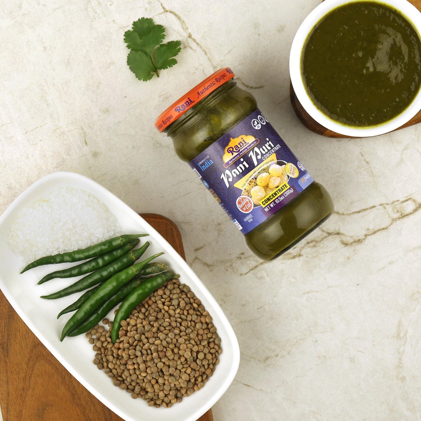 Rani Pani Puri Concentrate (Sweet & Spicy To Make Pani Water/Spicy Water) 10.5Oz (300G) Glass Jar, Ready To Eat, Pack Of 5+1 Fre