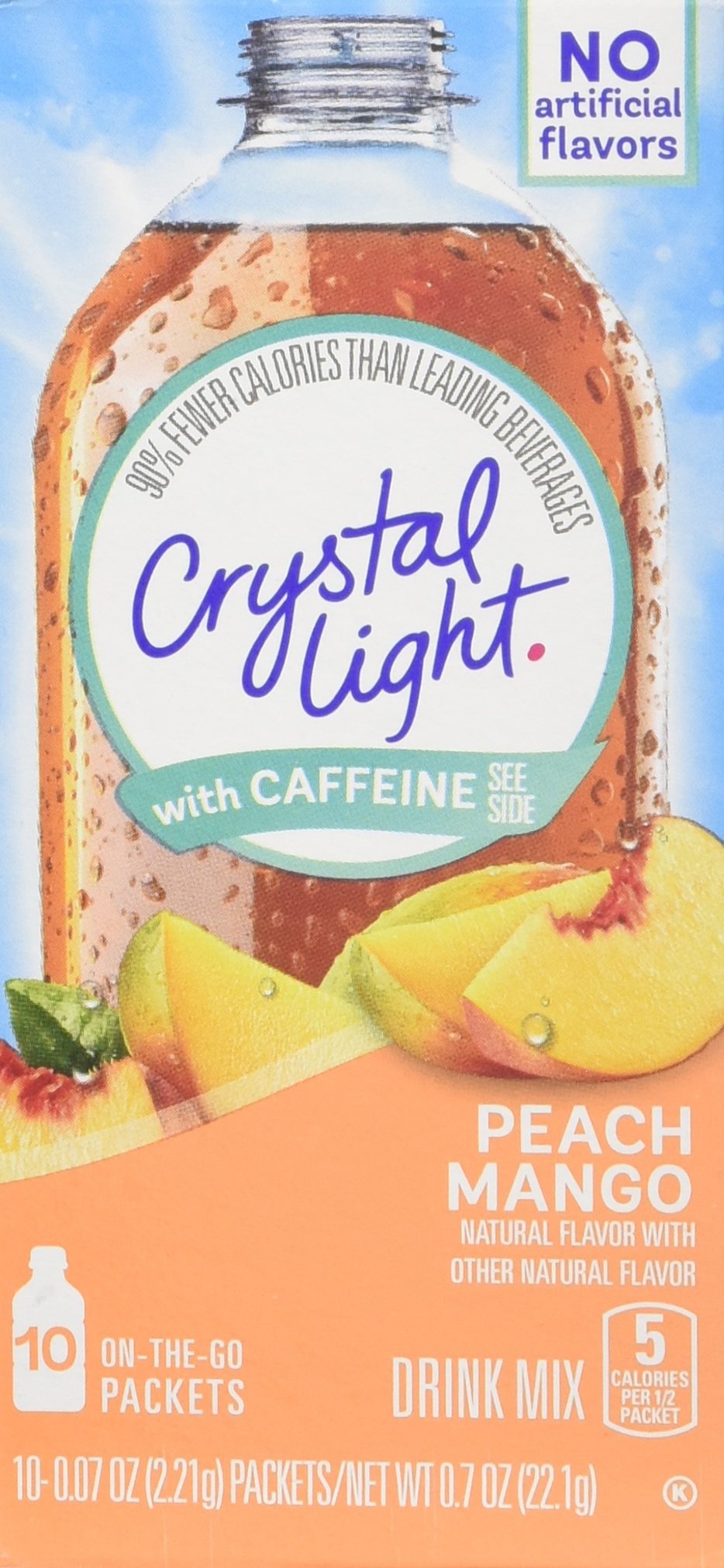 Crystal Light Peach Mango On The Go with Caffeine, 10-Packet Boxes, Pack of 4