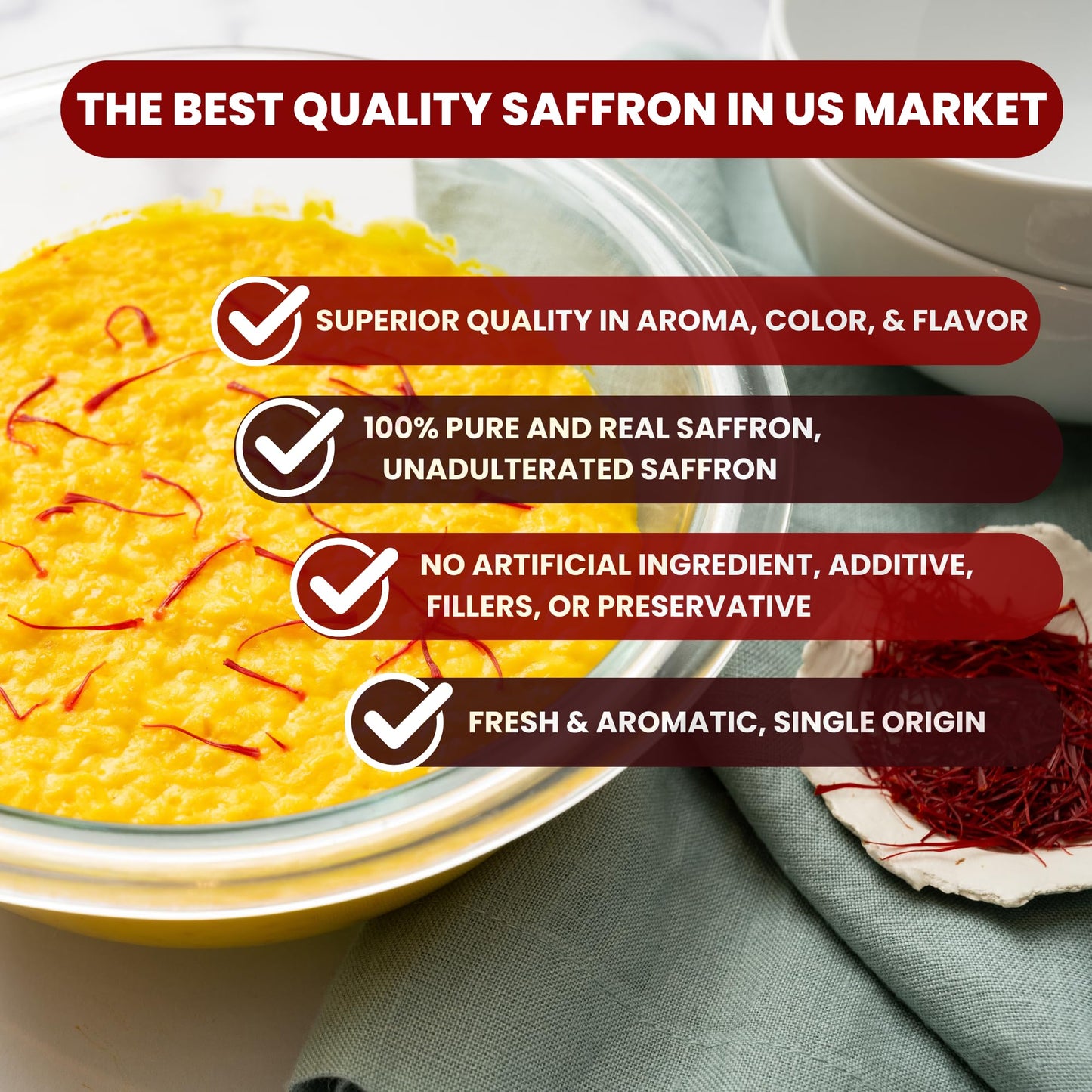 Ensaffron - 1 Gram Natural Premium Thick All Red Saffron Threads, Sunlight Processed Organic Saffron Grade A+ Super Negin Non-Gm