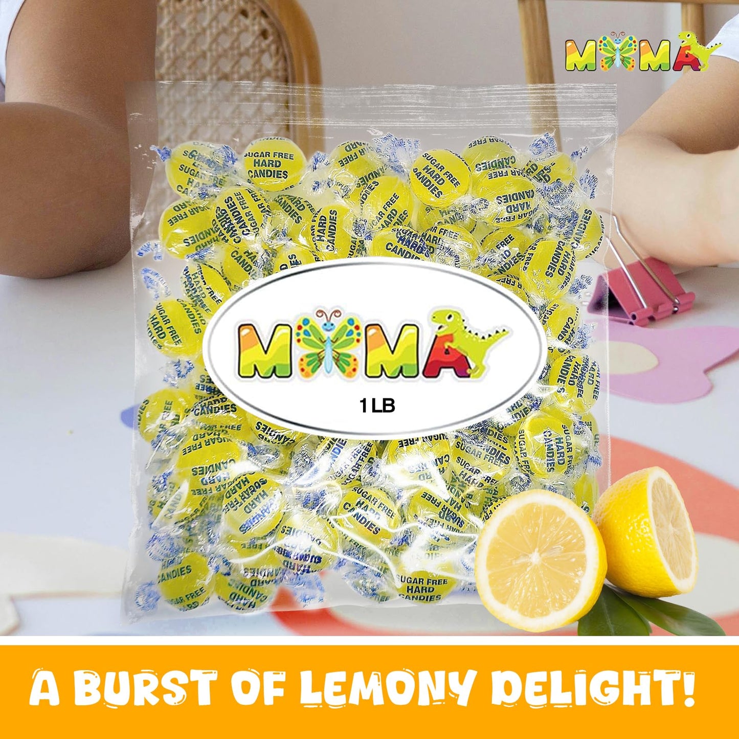 MIMA MIMA Sugar Free Lemon Drops Hard Candy - Gluten Free, Keto Friendly - 1 LB Individually Wrapped