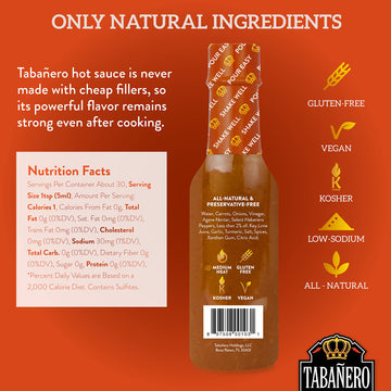 Curry Habanero Hot Sauce By Tabaero, Gourmet Hot Sauce Gift, Fiesta Party Favors, All Natural, Gluten Free, Low Sodium, Vegan, K