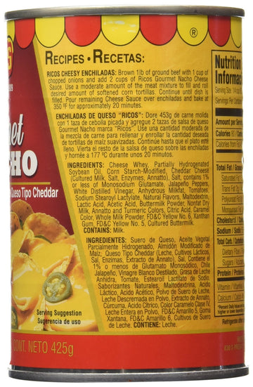 Ricos Gourmet Nacho Cheddar Cheese Sauce with Jalapenos (Pack of 3) 15 oz Cans