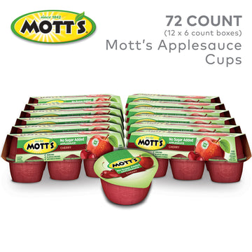 Mott's No Sugar Added Cherry Applesauce, 3.9 Oz Cups, 72 Count, Good Source of Vitamin C, No Artificial Flavors