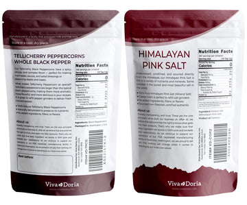 Viva Doria Whole Black Peppercorns & Coarse Himalayan Pink Salt Combo, 22 oz, Model TS0417-A700ML-M674