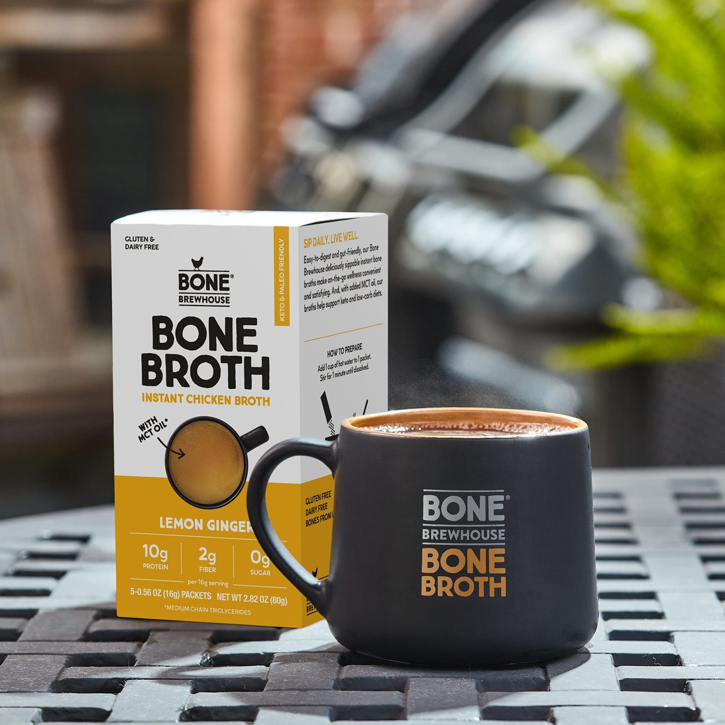Bone Brewhouse - 2 pack - Chicken Bone Broth Protein Powder - Lemon Ginger Flavor - Keto & Paleo Friendly - Instant Soup Broth -