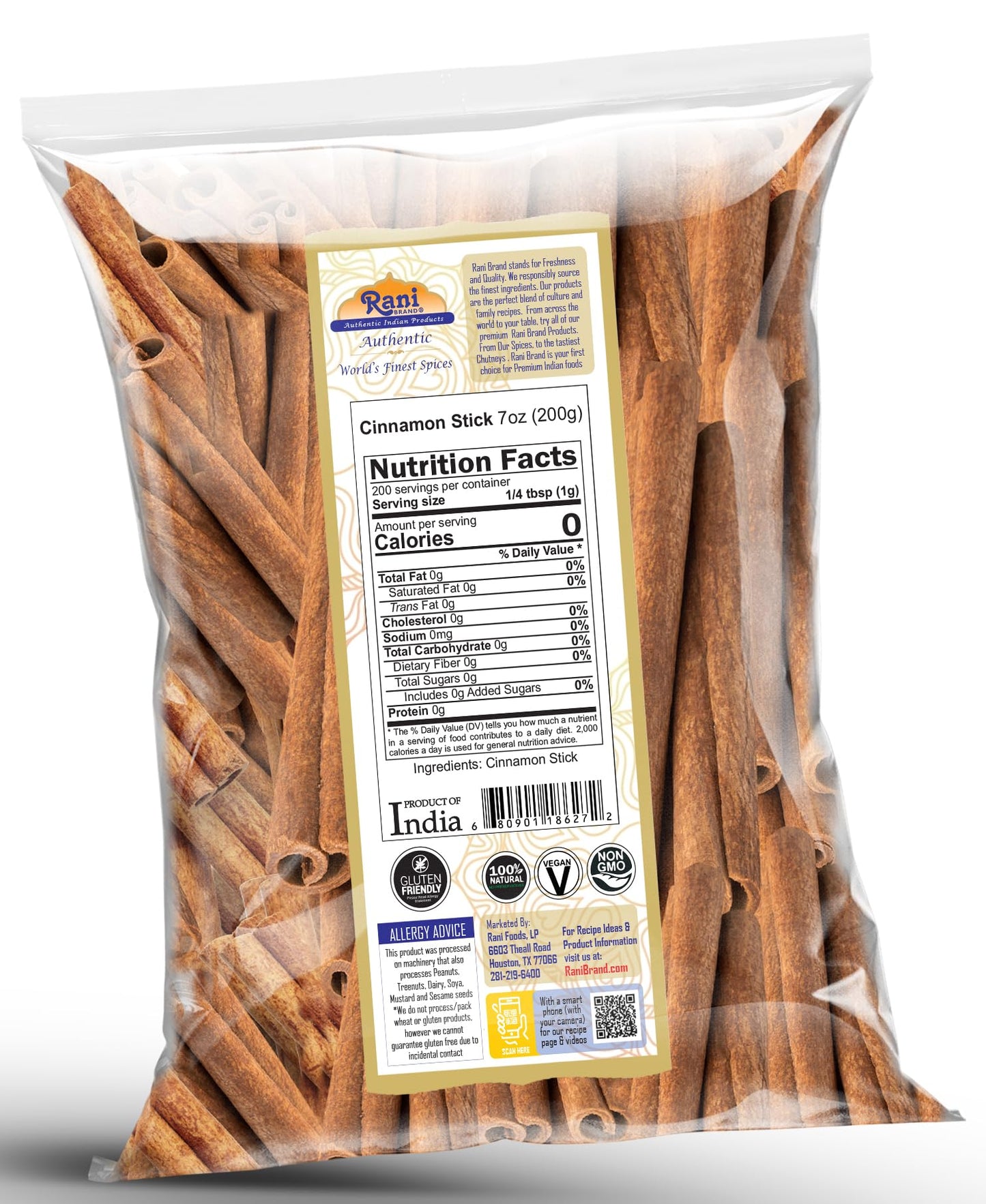 Rani Cinnamon Sticks 7Oz (200G) ~ 22-26 Sticks 3 Inches In Length Cassia Round ~ All Natural | Vegan | No Colors | Gluten Friendly | Non-Gmo