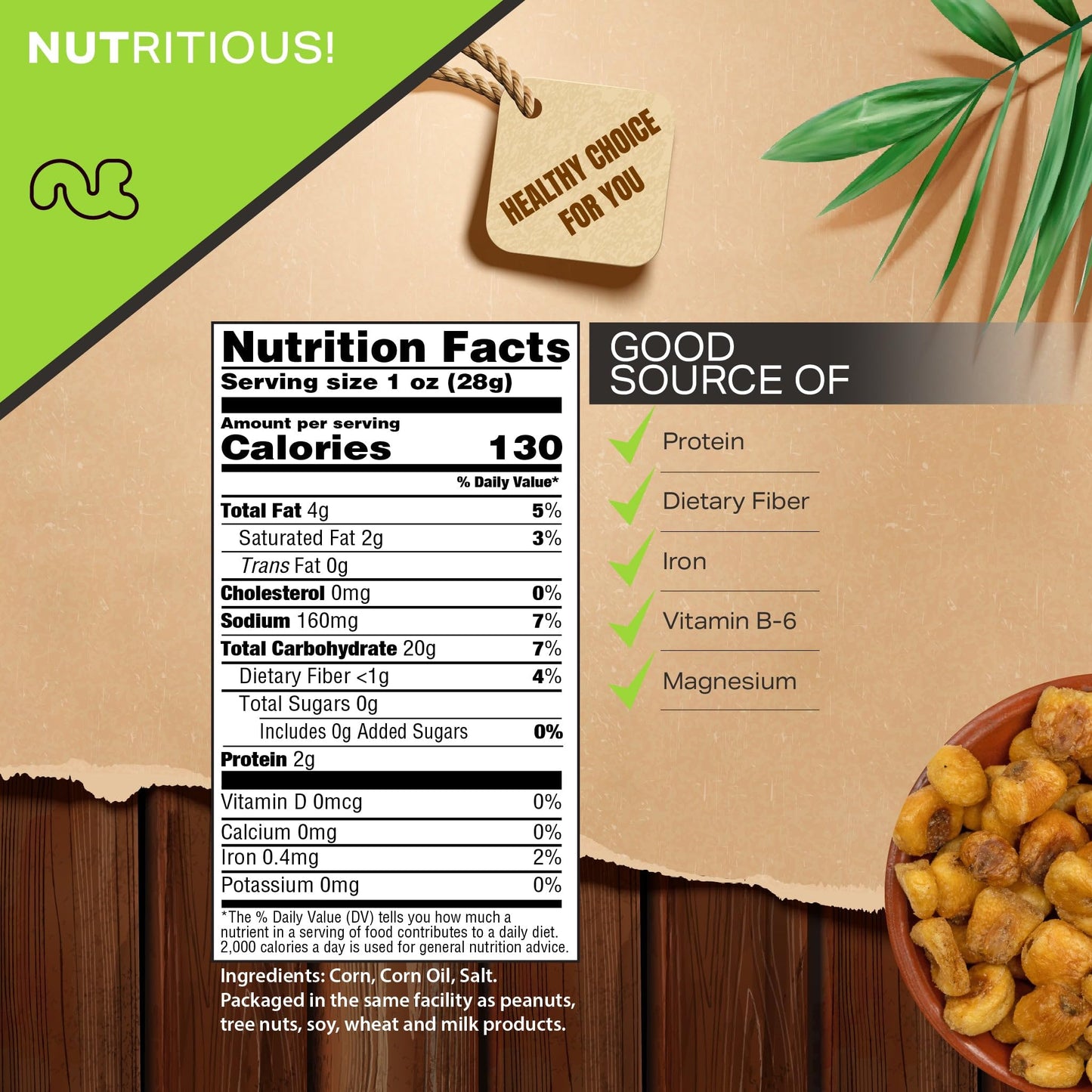 Nut Cravings - Toasted Corn Nuts, Roasted & Salted, Crunchy Kernels - Original Flavor (6Oz - 1 Pack) Packed Fresh In Resealable