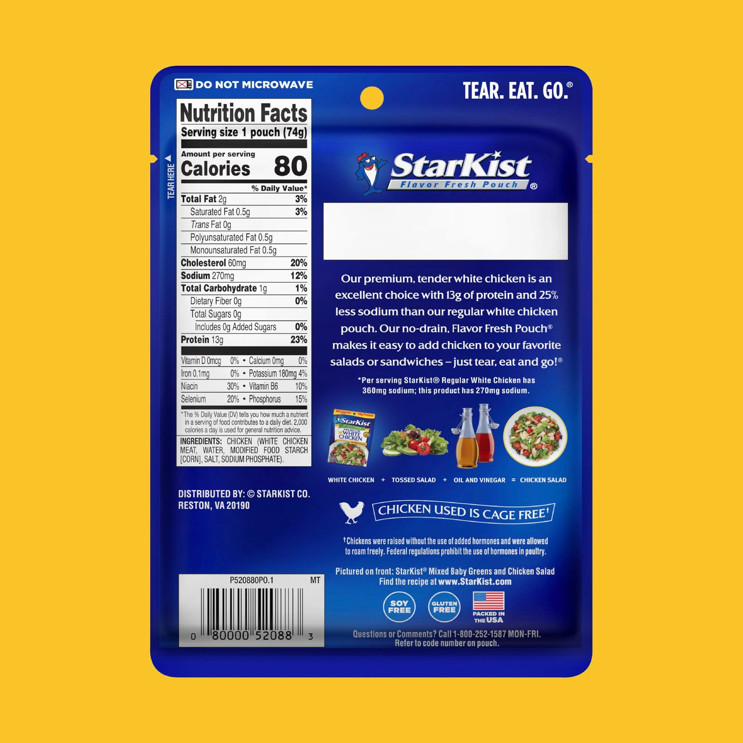 Starkist Less Sodium Premium White Chicken - 2.6 Oz Pouch (Pack Of 12)