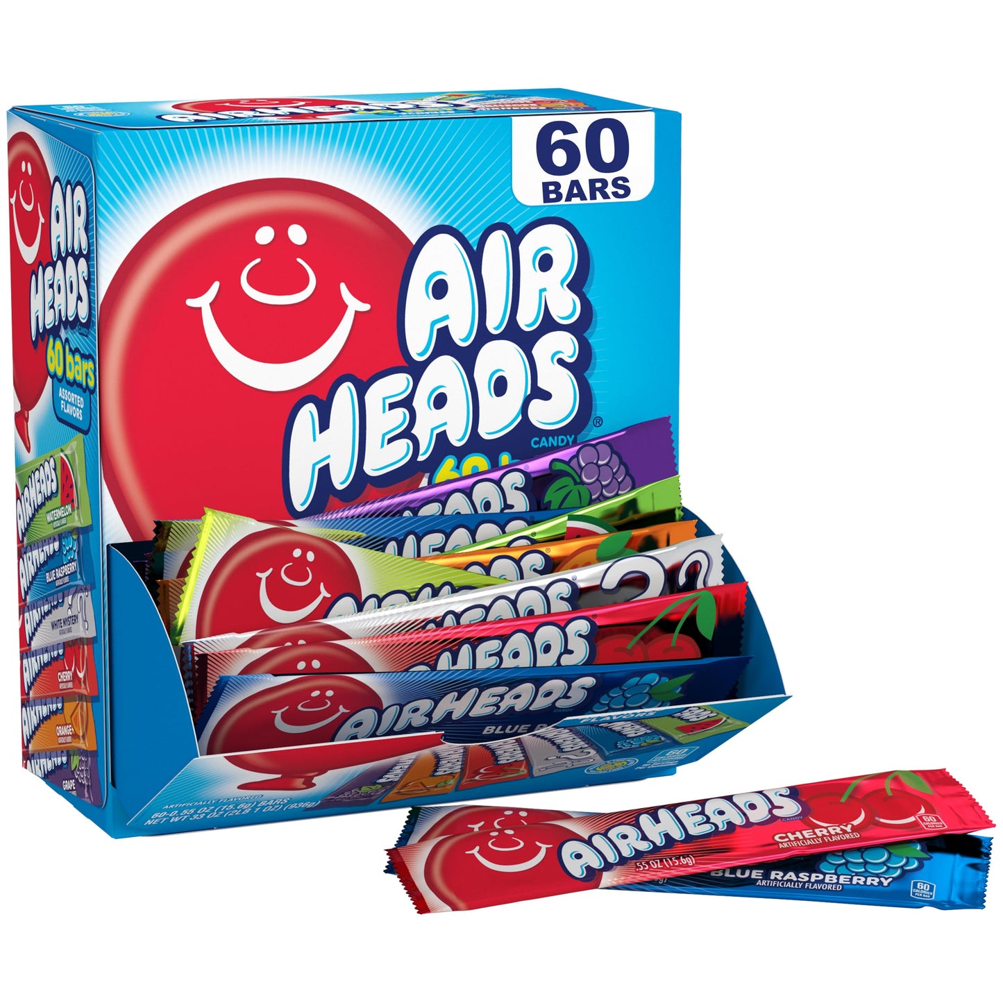 Airheads Candy Bars Variety Bulk Box Chewy Full Size Fruit Taffy Gifts Holiday Parties Concessions Pantry Non Melting Party 60 Individually Wrapped Full Size Bars