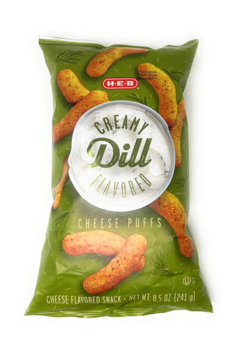 H-E-B Creamy Dill Pickle Flavored Cheese Puffs Chips 8.5oz - 1 bag