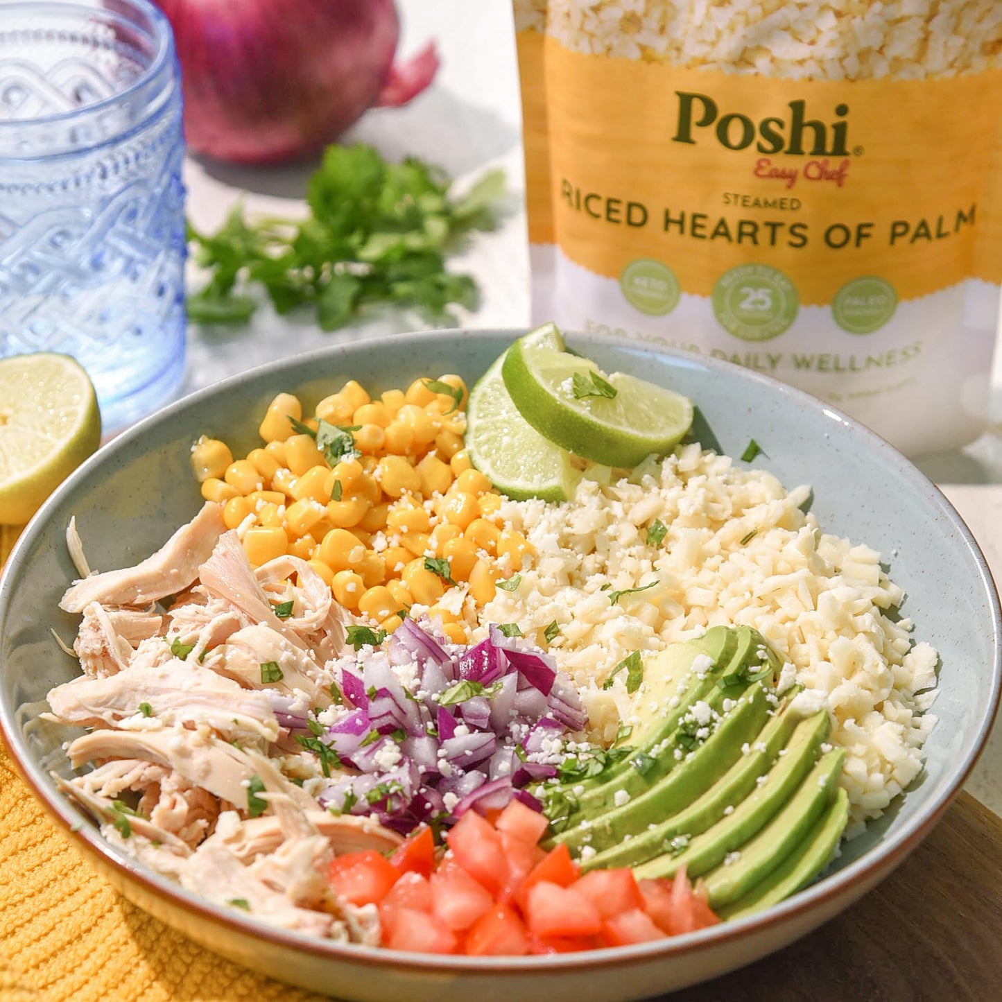 Poshi Riced Heart Of Palm | All Natural, Fully Cooked, Ready To Eat, Non-Gmo, Low Calorie + Carb, Gluten Free, Vegetable Rice, M