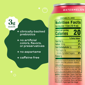 Bloom Pop Prebiotic Soda 12 Pack, Watermelon Lime Flavor, 12Oz Cans | Prebiotic Soda For Gut Health, Low Calorie Soda, No Caffeine, Healthy Soft Drink Alternative