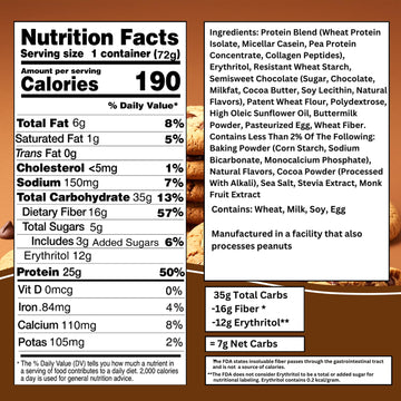 Bootylicious | High-Protein Muffin | 25g Protein 7g Net Carbs 1.86-1.76oz Cup 12-Pack (Chocolate Chip)
