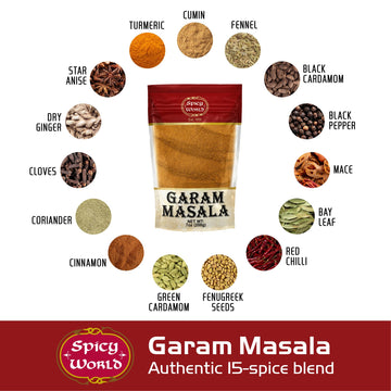 Spicy World Garam Masala Powder 7-Ounce (15 enhanced Spice Blend) | Salt Free Vegan | Indian Origin | Garam Masala Spice Powder