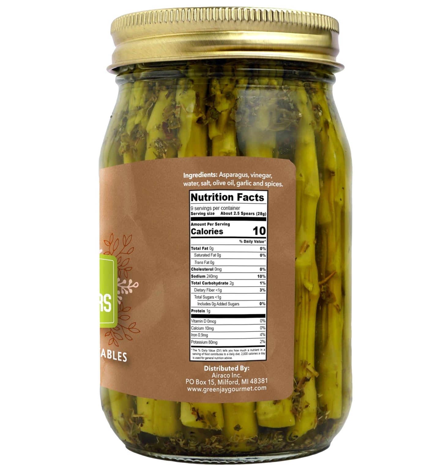 Green Jay Gourmet Pickled Italian Asparagus Spears - 2 x 16 Ounces, Fresh Hand Jarred Vegetables for Cooking & Pantry