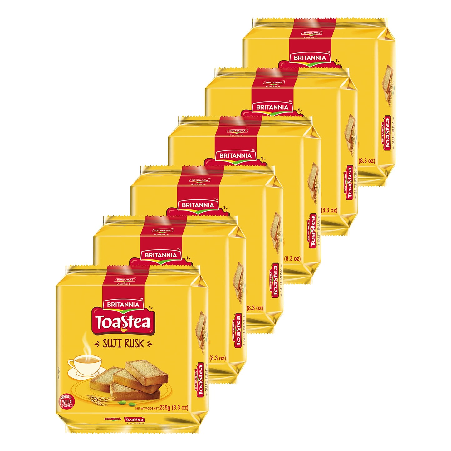 BRITANNIA Toastea Suji Rusk - Crispy Tea Time Snack, Pack of 6, 8.28oz (235g)