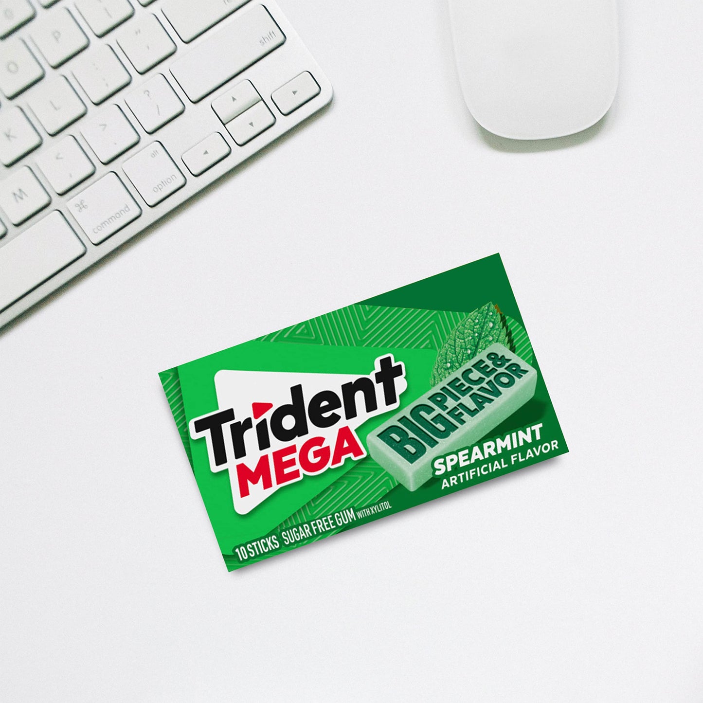 Trident Mega Spearmint Sugar Free Gum, 9 Packs Of 10 Pieces (90 Total Pieces),10 Count (Pack Of 9)