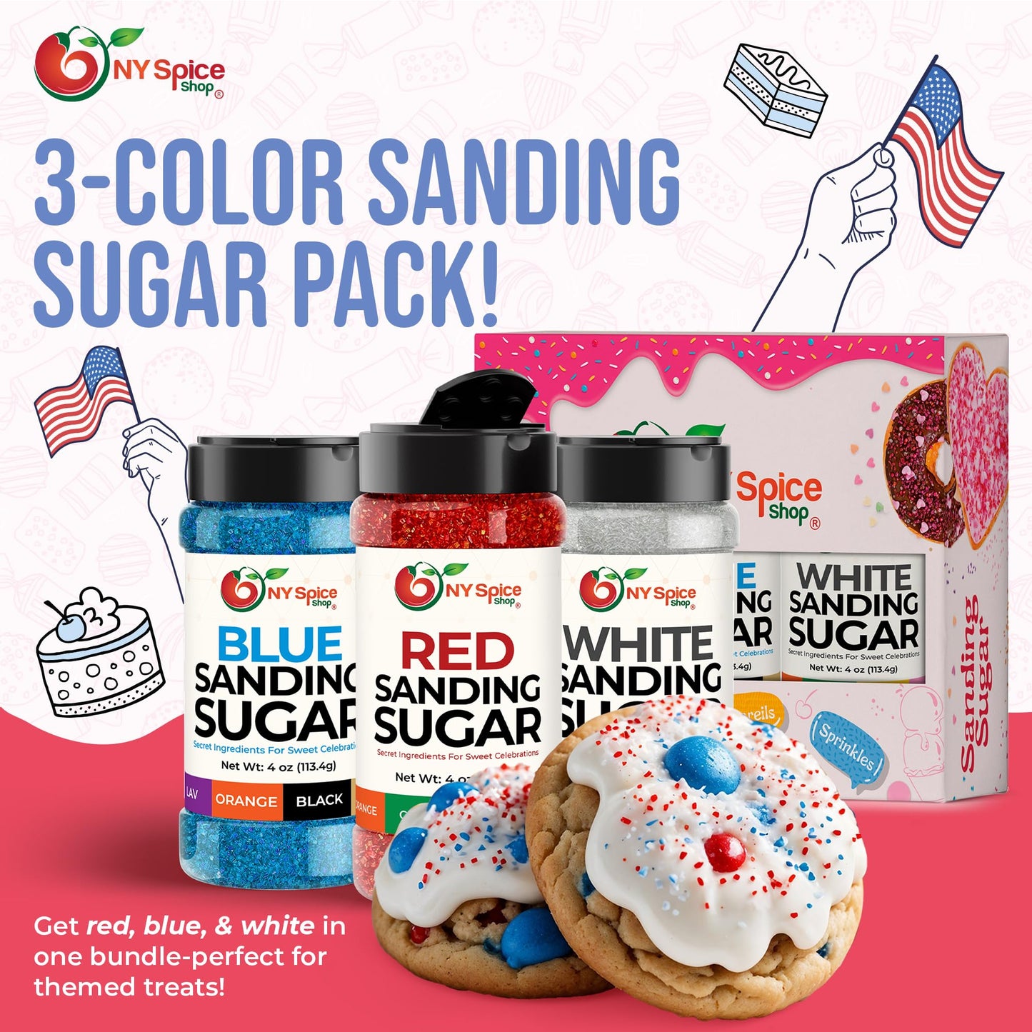 NY Spice Shop Red Sanding Sugar Edible Sprinkles 4 Ounce for Cake Decorating and Candy Dish
