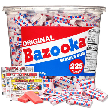 Bazooka Bubble Gum Valentines Day 225 Count Individually Wrapped Pink Chewing Gum in Original Flavor - Bulk Bubble Gum Tub - Fu